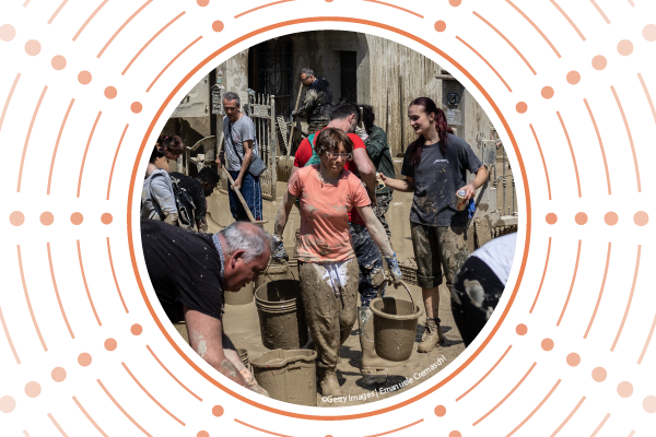 Volunteers helping clean up after the floods in Emilia-Romagna in Italy